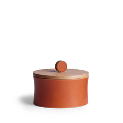 Circle Container in Oak and Tan Leather