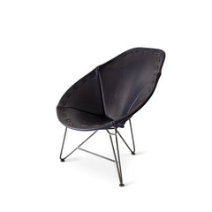 Saddle Leather Oval Chair in Blue with Natural Steel Base