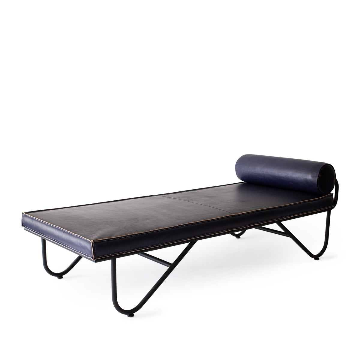 Saddle Leather Chaise in Blue with Dash Black Base