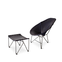 Saddle Leather Oval Chair in Blue with Natural Steel Base