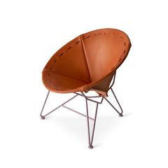 Saddle Leather Round Chair in Natural with Mauve Base